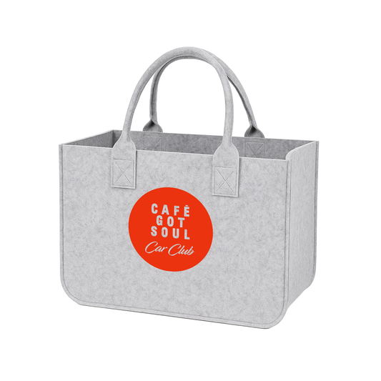 Café Gotsoul Tote Bag — Light Gray (Cars & Coffee Red Circle Logo)